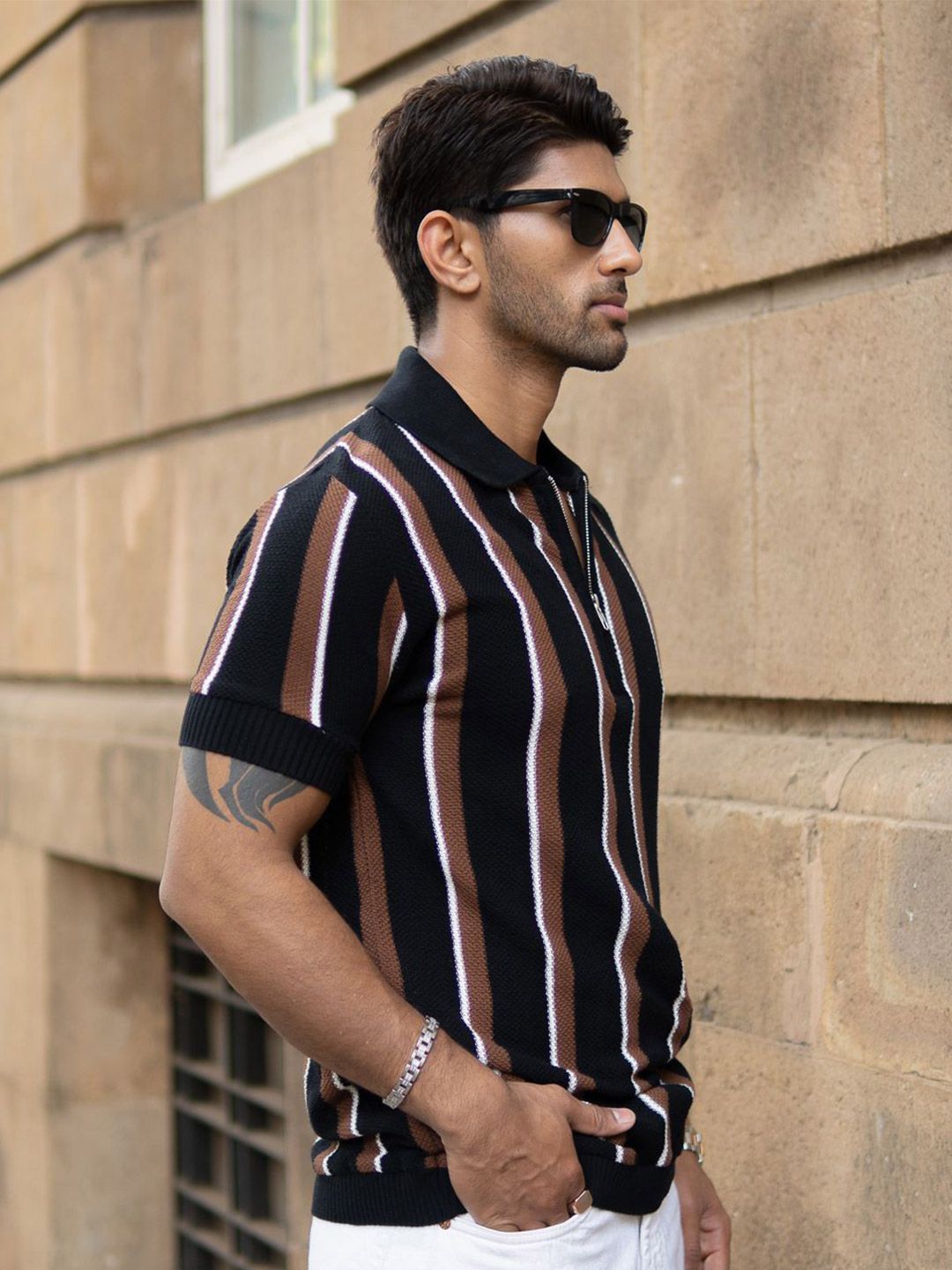 Powerlook Men Striped Polo Collar T-shirt