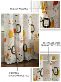 URBAN SPACE White & Yellow Quirky Black Out Window Curtain