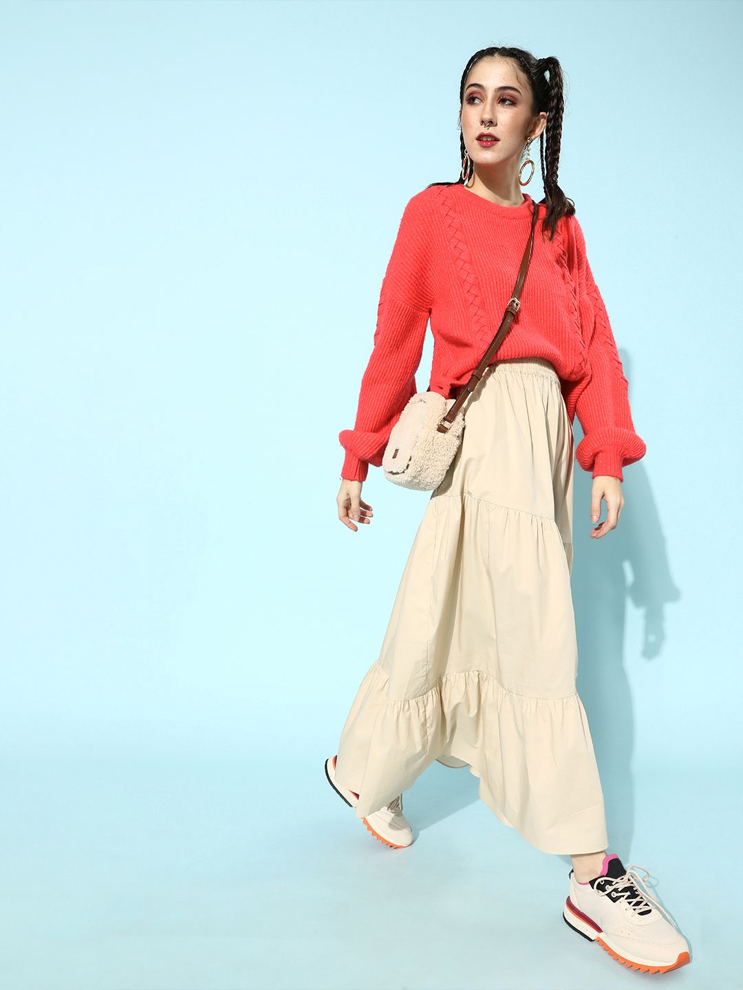 STREET 9 Women Coral Orange Acrylic Pullover