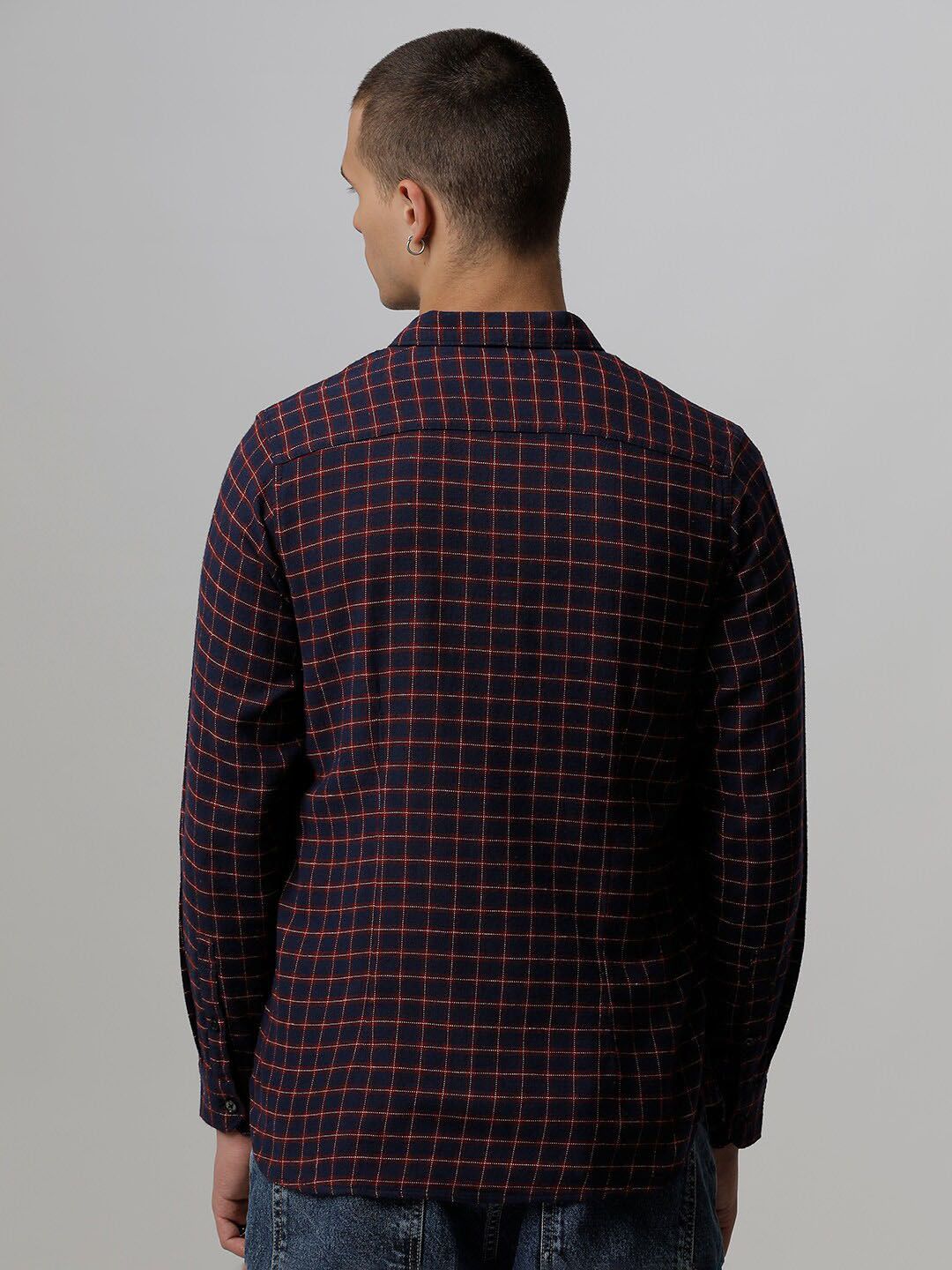 THE BEAR HOUSE Slim Fit Checked Opaque Casual Pure Cotton Shirt