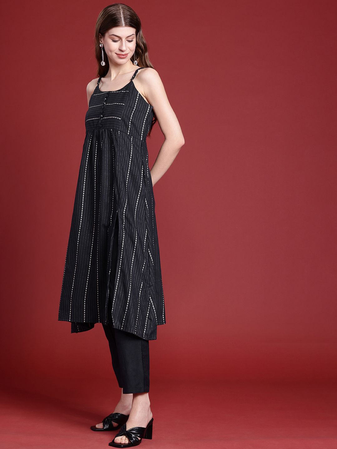 Anouk Women Woven Design A-Line Kurta With Trousers & Printed Dupatta