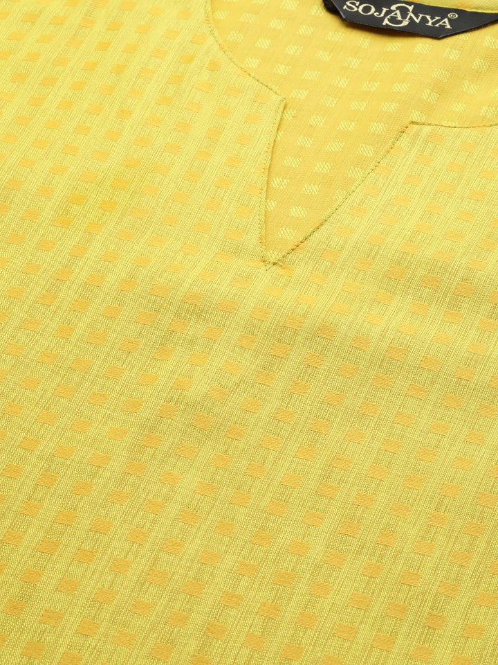 SOJANYA Lelaki Lime Green & Mustard Yellow Woven Design Kurta Lurus