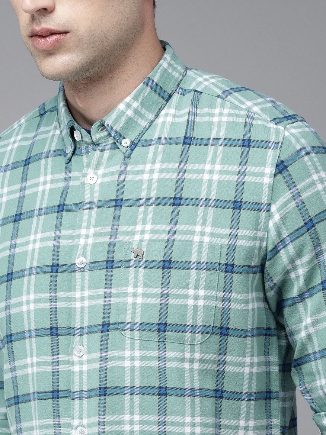THE BEAR HOUSE Men Blue Slim Fit Tartan Checks Checked Casual Shirt