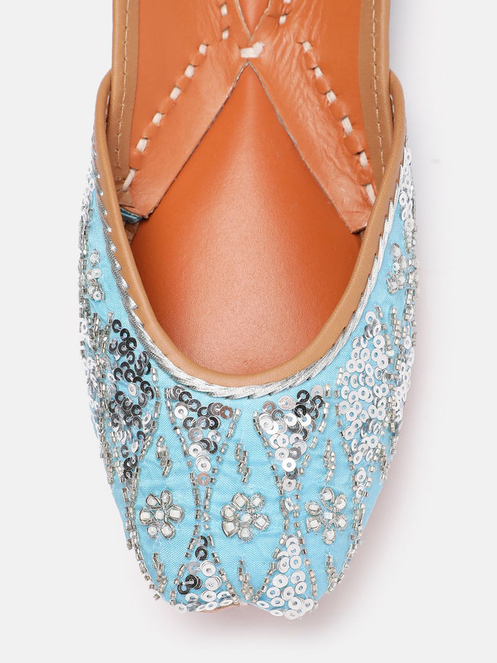House of Pataudi Women Sequin Embellished Leather Mojaris