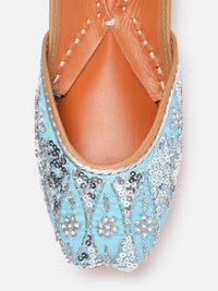 House of Pataudi Women Sequin Embellished Leather Mojaris
