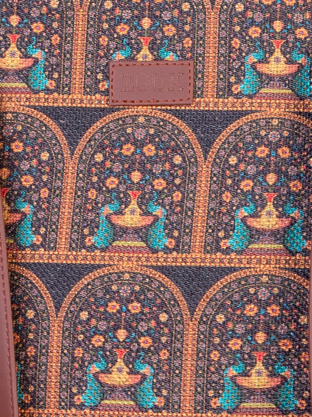 ZOUK Brown Ethnic Motifs Structured Tote Bag