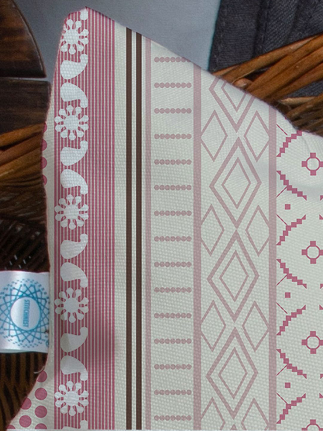 STITCHNEST Pink & Blue Set of 2 Geometric Rectangle Cushion Covers