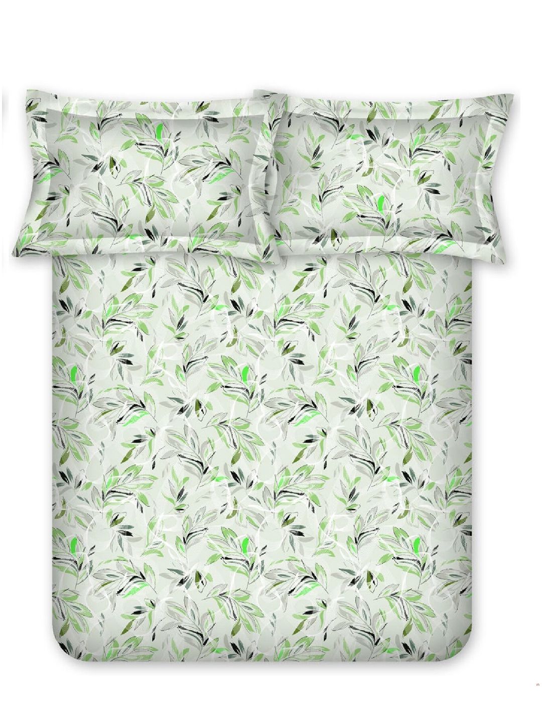 BOMBAY DYEING Green & Grey Floral Cotton 140 TC Single Bedsheet Set-1.50 m X 2.28 m