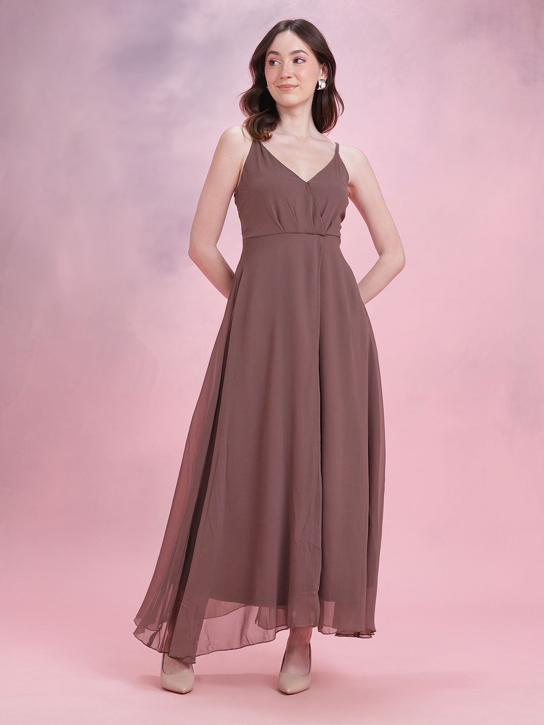 DressBerry Pleated Slit Wrap Maxi Dress