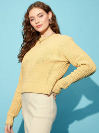 STREET 9 Yellow Ribbed Acrylic Crop Pullover Sweater