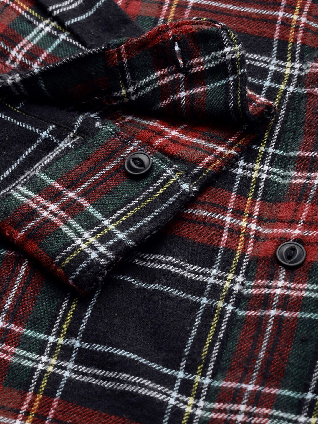 THE BEAR HOUSE Men Black & Red Slim Fit Tartan Checked Flannel Pure Cotton Casual Shirt