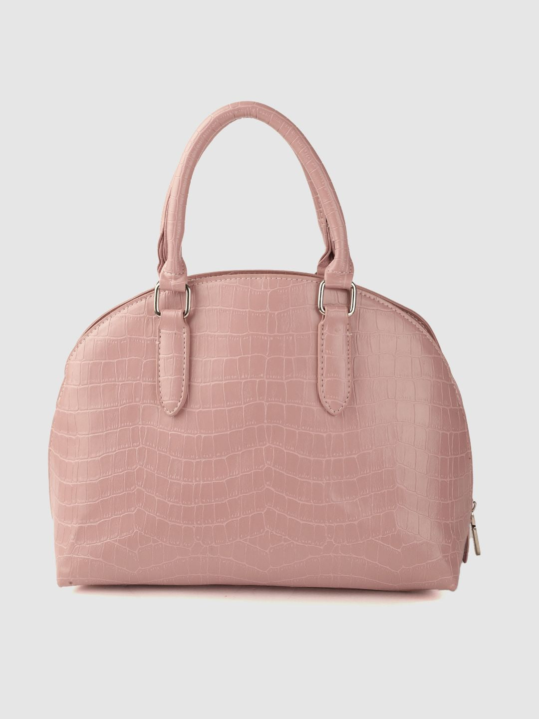 Lino Perros Peach-Coloured Croc Textured Structured Handheld Bag & Detachable Sling Strap