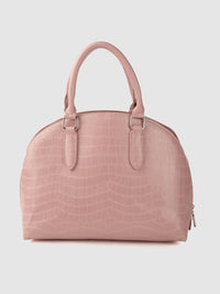 Lino Perros Peach-Coloured Croc Textured Structured Handheld Bag & Detachable Sling Strap
