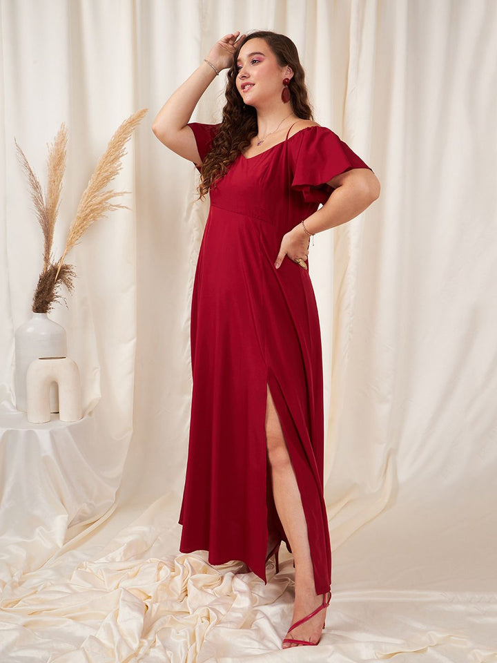 Berrylush Curve Merah Plus Saiz Tali Bahu Tunggal Maksi Maxi Pakaian Maxi