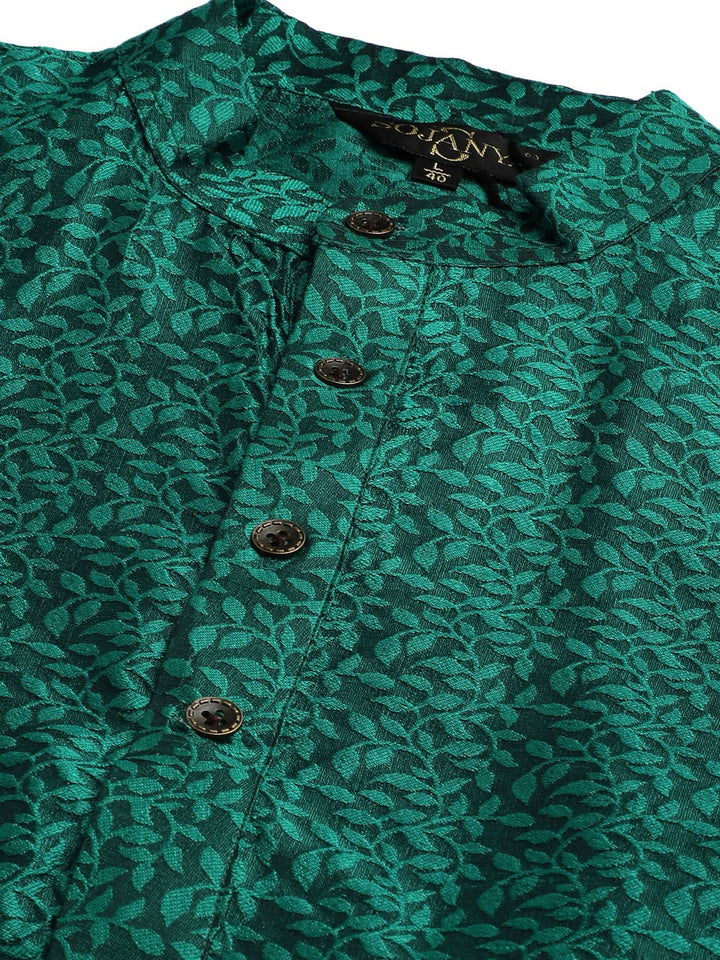 SOJANYA Set Kurta Lelaki Motif Etnik Hijau Dengan Jaket Nehru