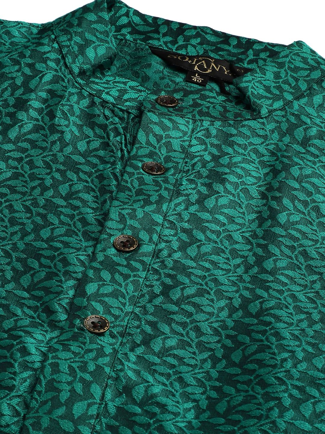 SOJANYA Set Kurta Lelaki Motif Etnik Hijau Dengan Jaket Nehru