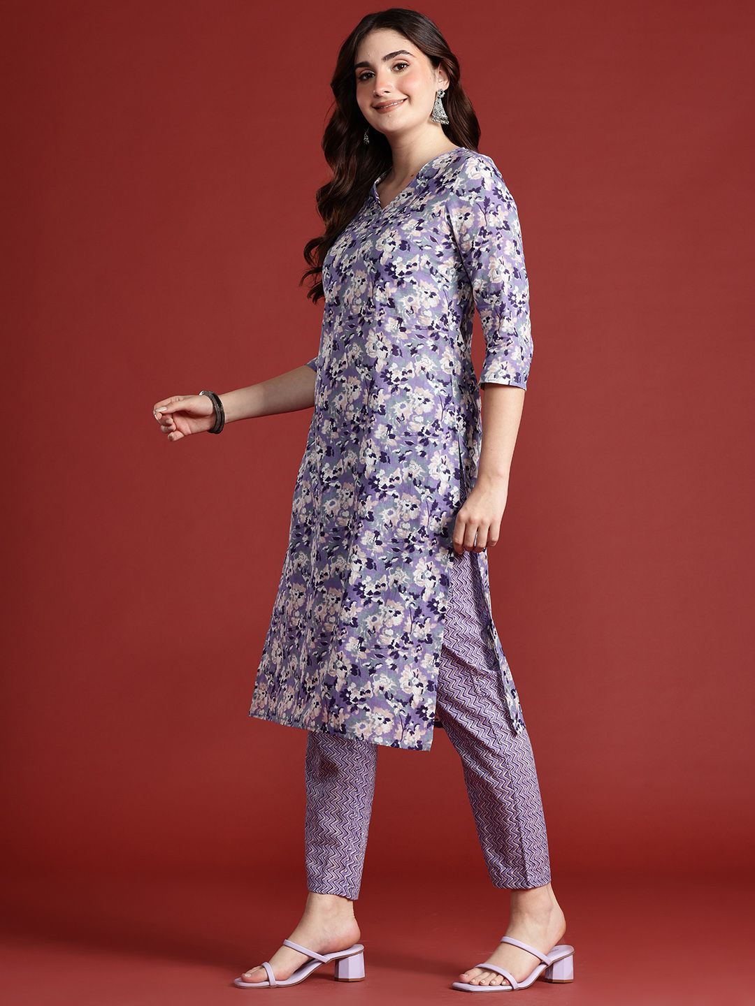 Anouk Printed Regular Cotton Kurta with Trousers & With Dupatta