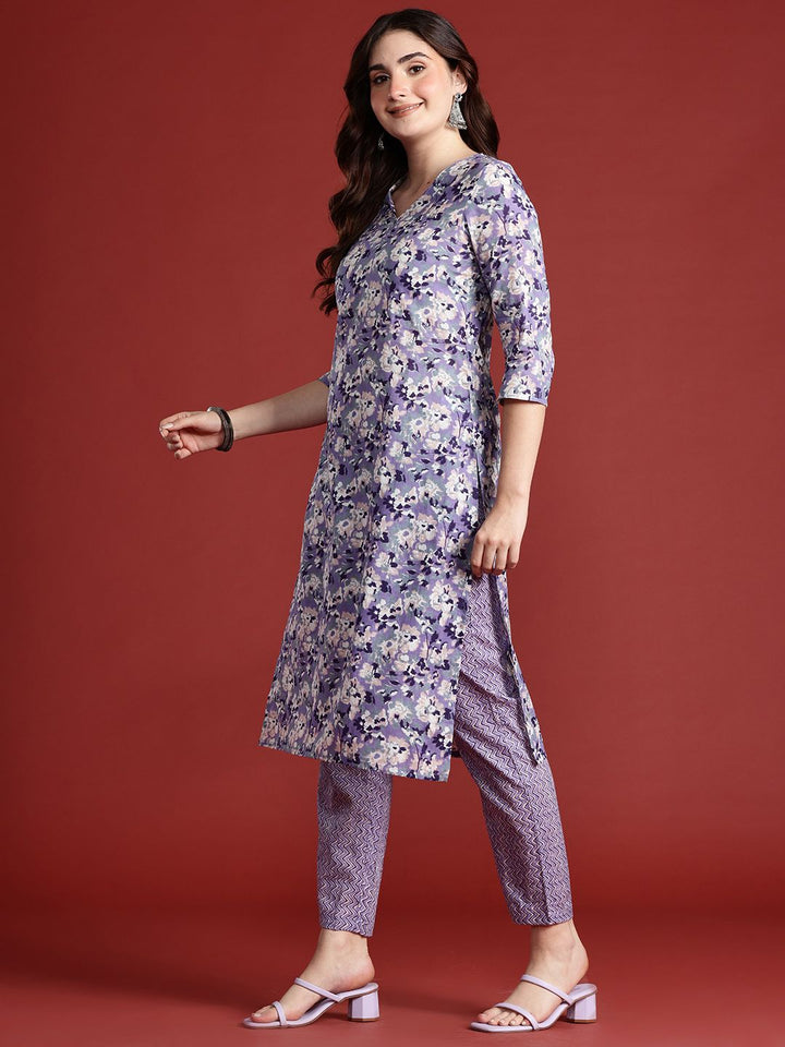 Anouk Printed Regular Cotton Kurta with Trousers & With Dupatta