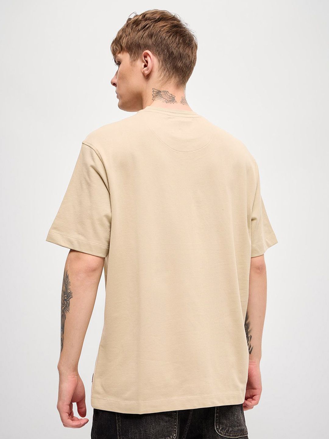 THE BEAR HOUSE Men Graphic Printed Round Neck Pure Cotton Oversized T-shirt