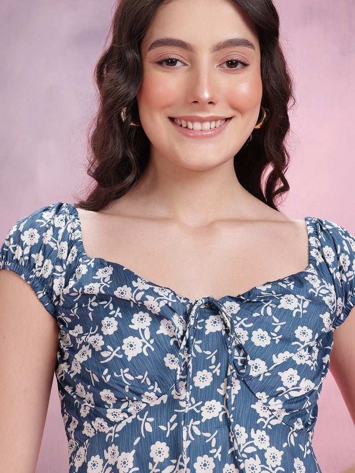 DressBerry Floral Print Smocked A-Line Dress