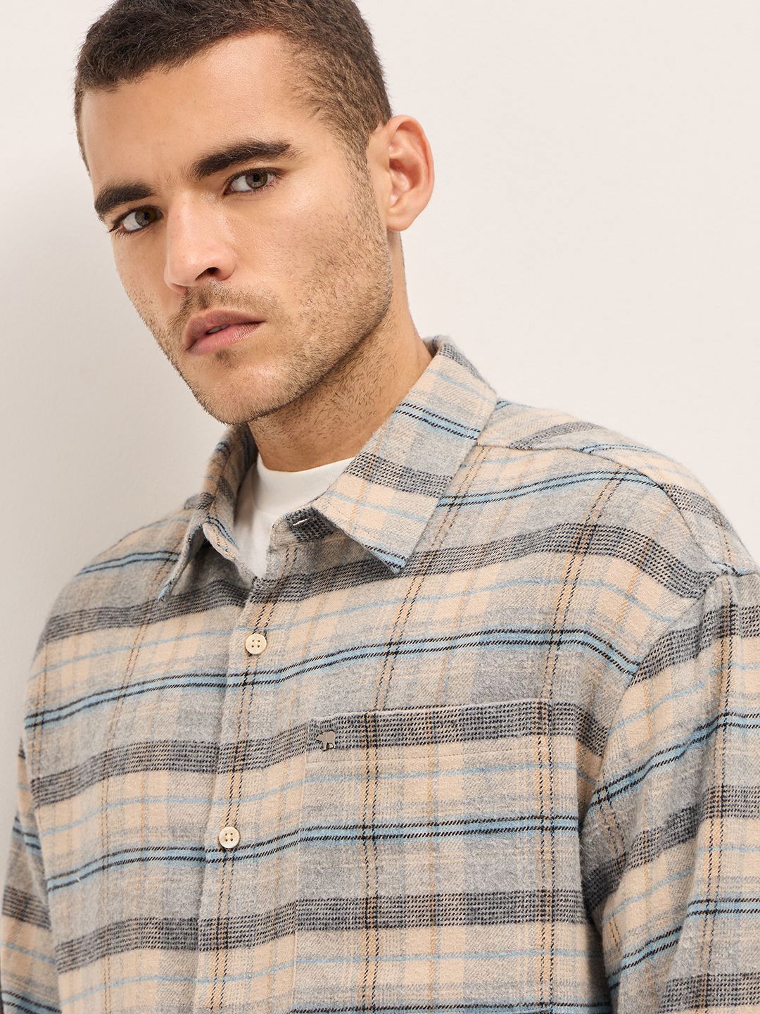 THE BEAR HOUSE Men Relaxed Fit Spread Collar Tartan Checked Cotton Casual Shirt