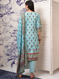 Vishudh Floral Printed Regular Pure Cotton Straight Kurta with Trousers & Dupatta