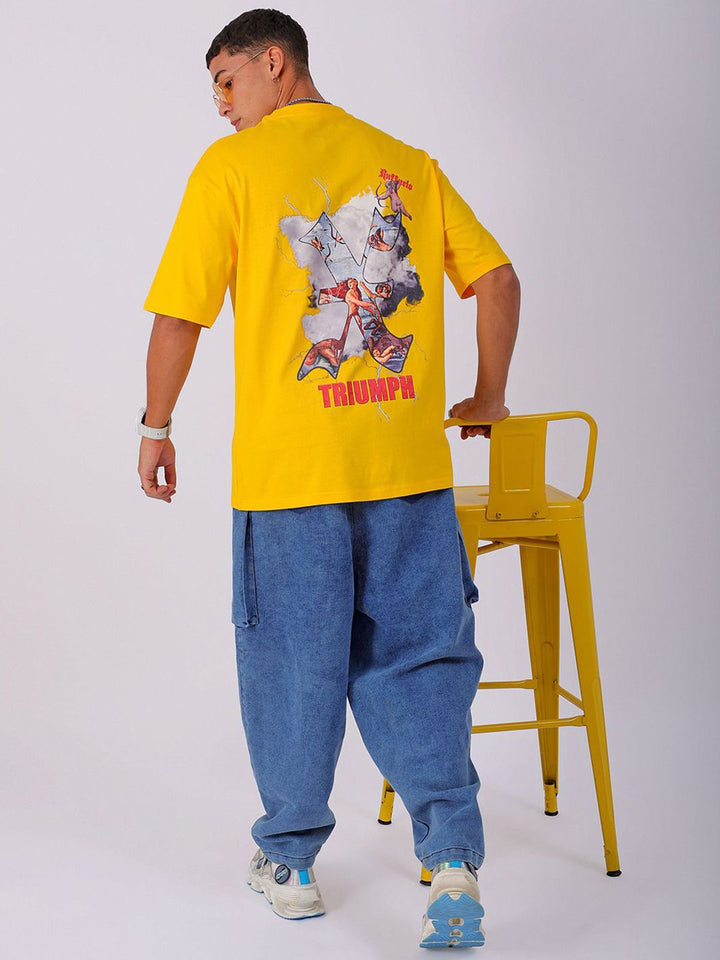 The Indian Garage Co Men Back Printed Boxy Oversized Round Neck Pure Cotton T-shirt
