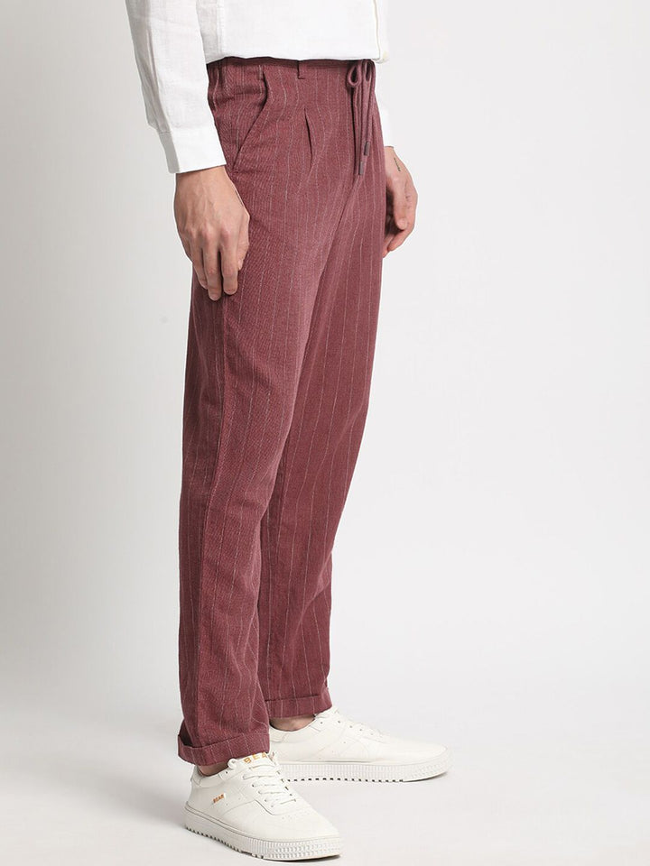THE BEAR HOUSE Men Striped Tapered Fit Pleated Mid-Rise Trousers