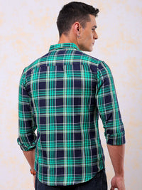 The Indian Garage Co Men Slim Fit Tartan Checked Spread Collar Casual Shirt
