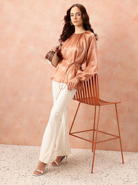all about you Puff Sleeves Waist Tie-Up Top