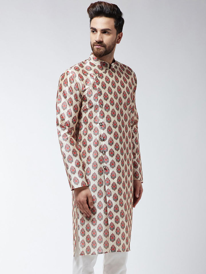 SOJANYA Men Red & Beige Printed Straight Kurta
