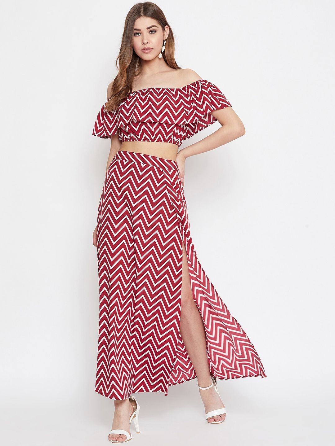 Berrylush Women Maroon Printed Co-ordinate Sets Dress