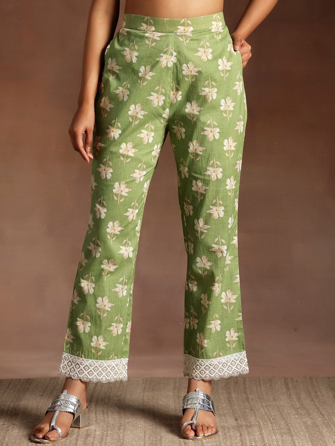 Libas Floral Embroidered Thread Work Pure Cotton Kurta & Trousers With Dupatta