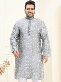 SOJANYA PLUS Men Grey & Off White Ethnic Motifs Embroidered Thread Work Kurta