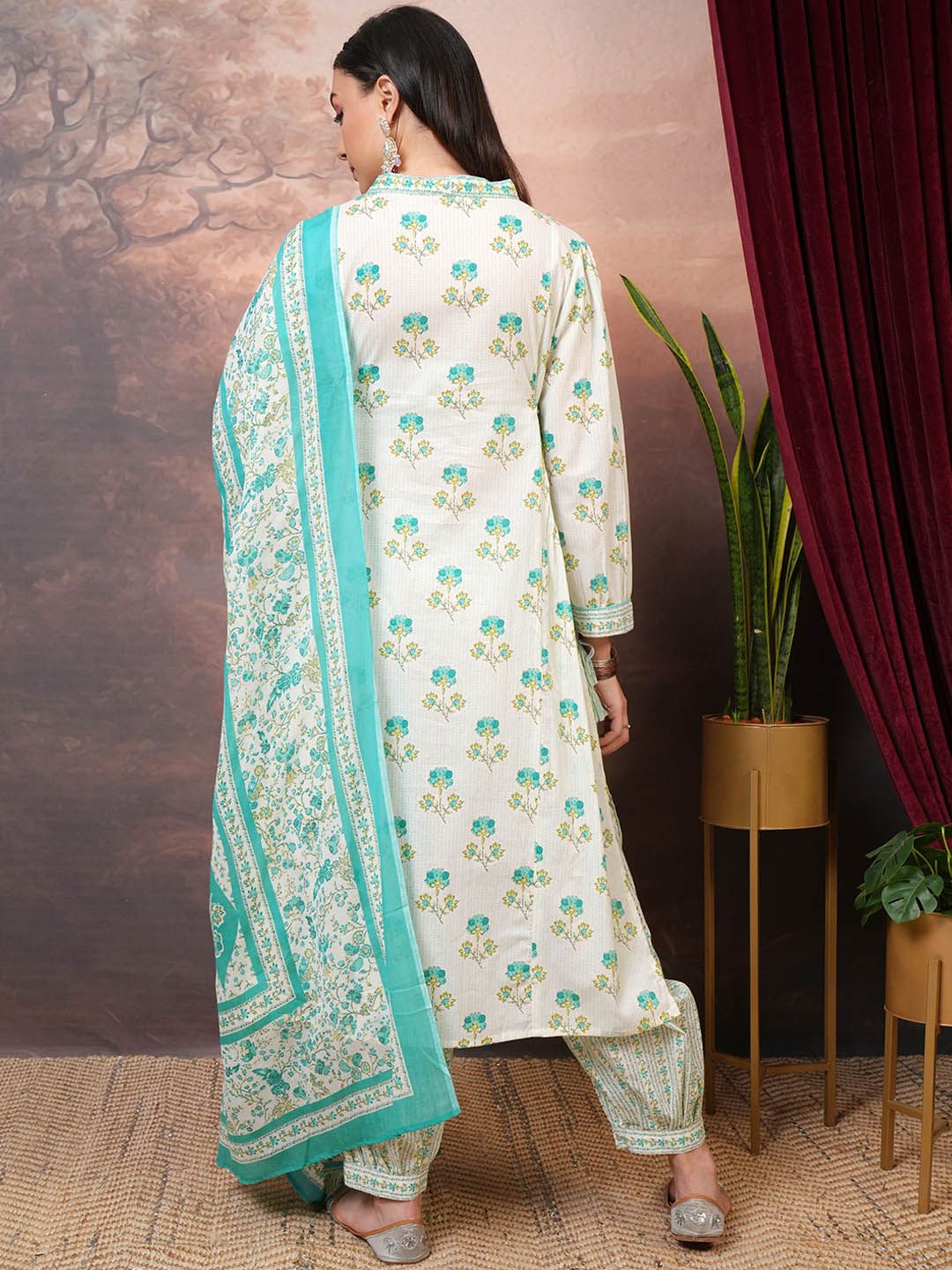 Vishudh Floral Printed Regular Pure Cotton Kurta with Salwar & Dupatta