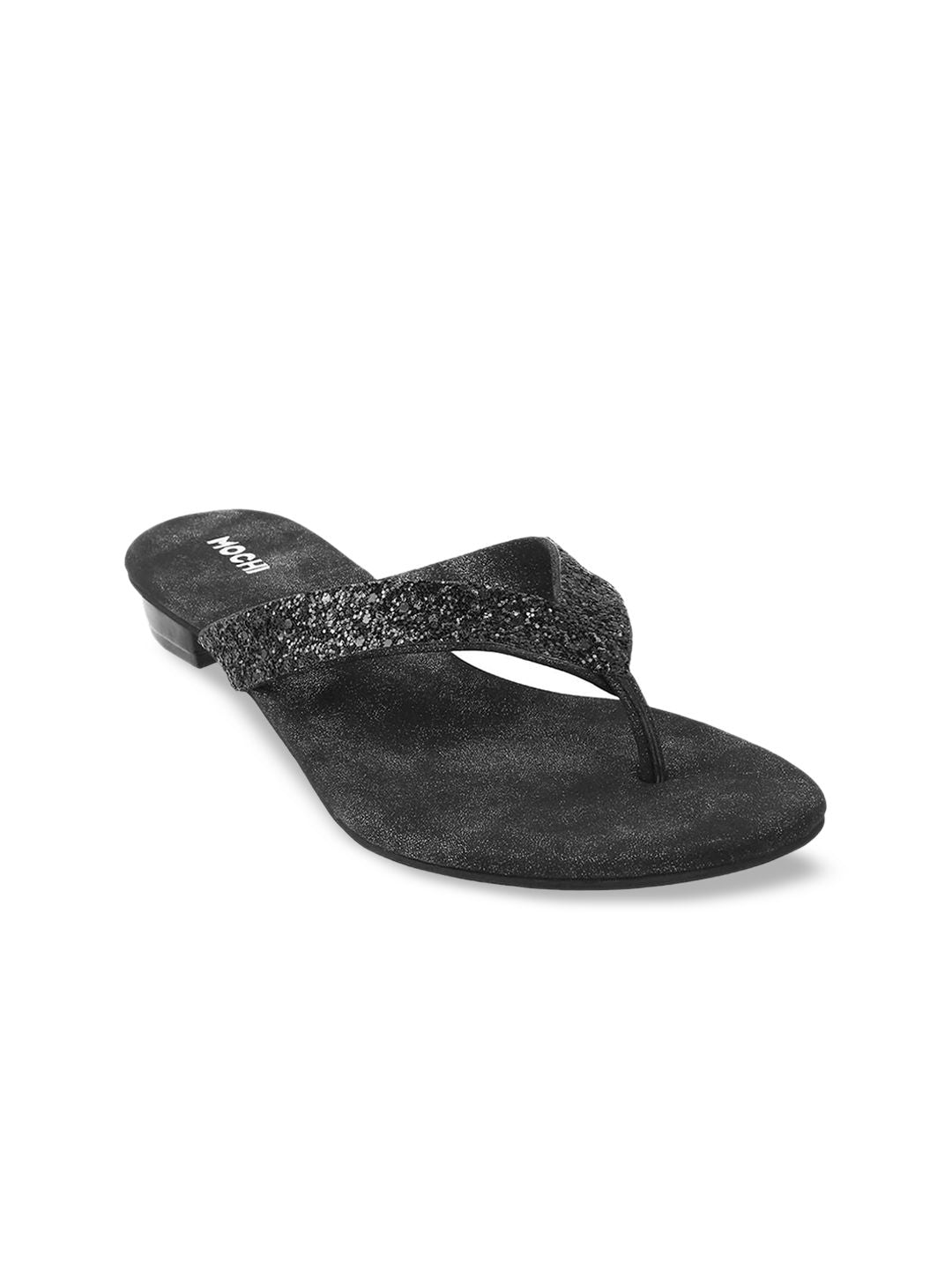 Mochi Women Black Embellished Open Toe Heels