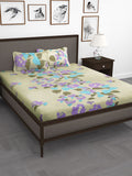 Story@home Olive Green Purple Floral 210 TC King Bedsheet with 2 Pillow Covers