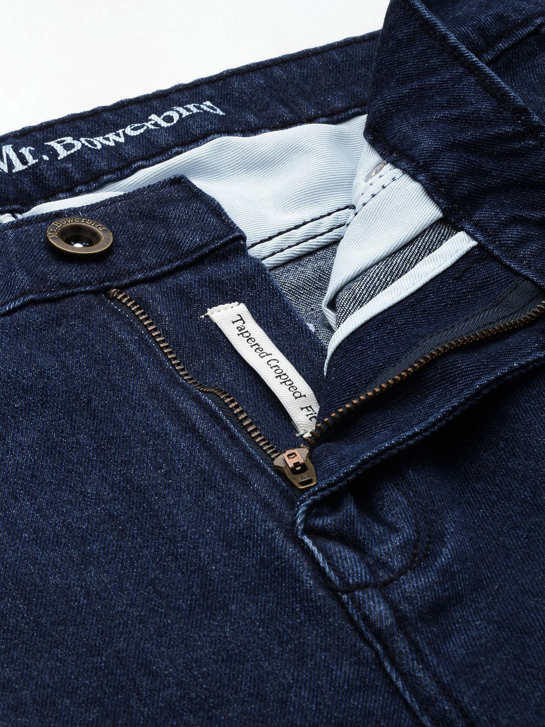 Mr Bowerbird Men Cropped Tapered Fit Cargo Style Stretchable Jeans With A Small Notebook