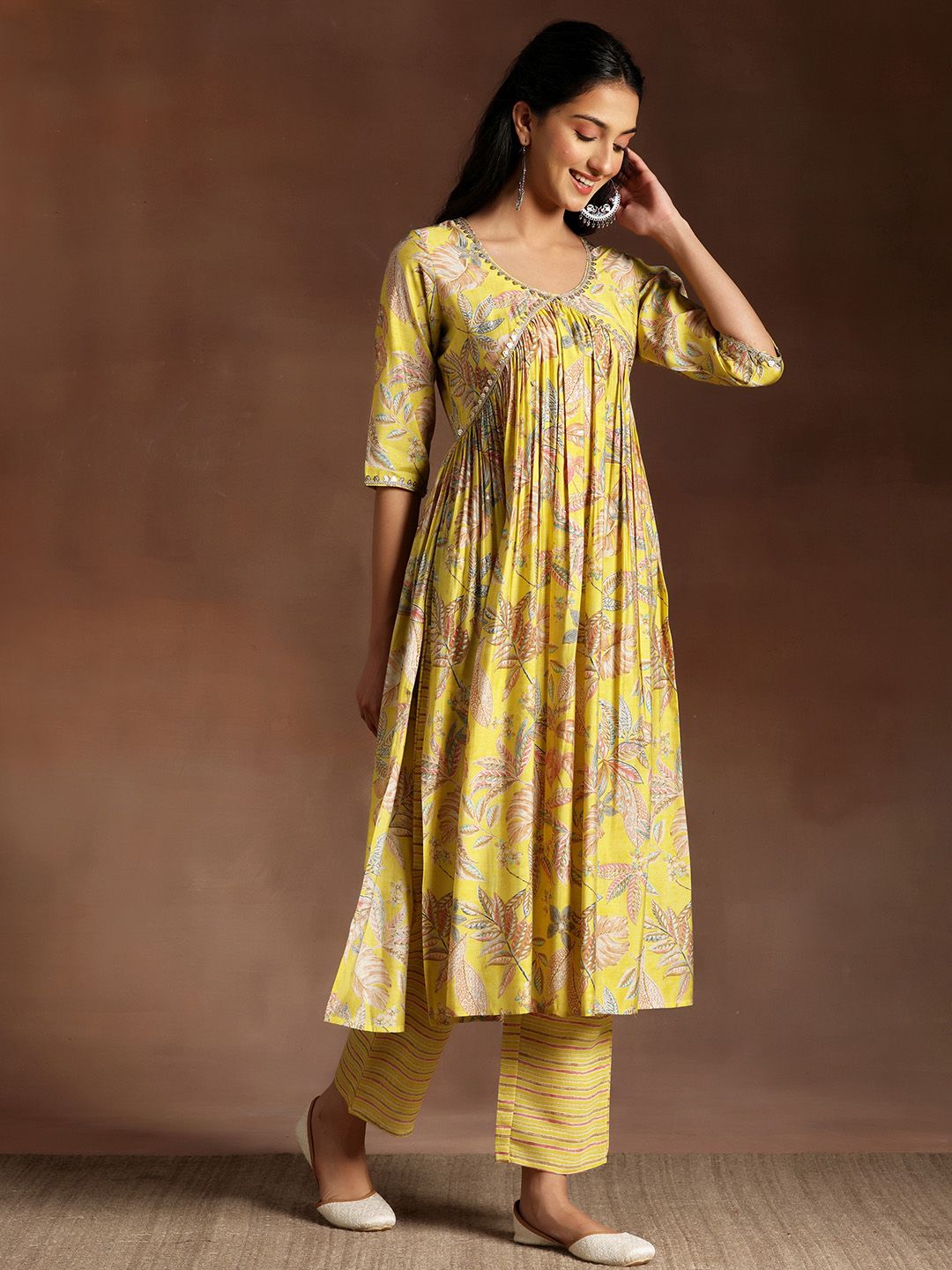 Libas Floral Printed Empire Gotta Patti Kurta with Palazzos & Dupatta
