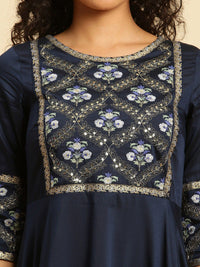W Blue Floral Embroidered Sequined Maxi Ethnic Dress