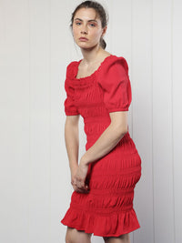 RAREISM Square Neck Smocked Detail Sheath Dress