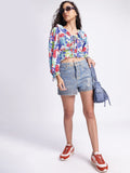 DressBerry Floral Haze Printed Ruffled Top with Tie-Up Detail