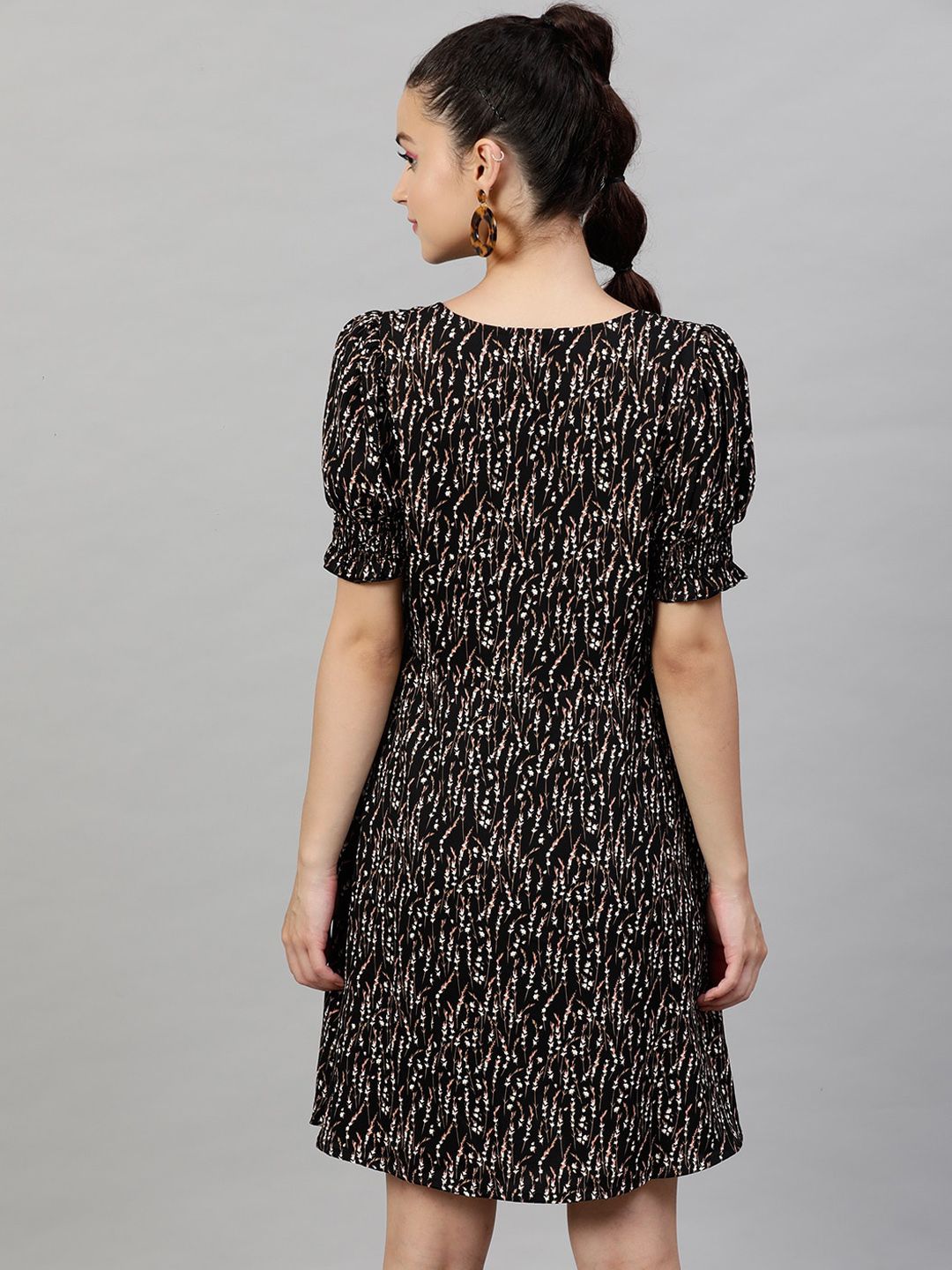 STREET 9 Women Black & Pink Floral Printed A-Line Dress