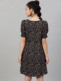 STREET 9 Women Black & Pink Floral Printed A-Line Dress