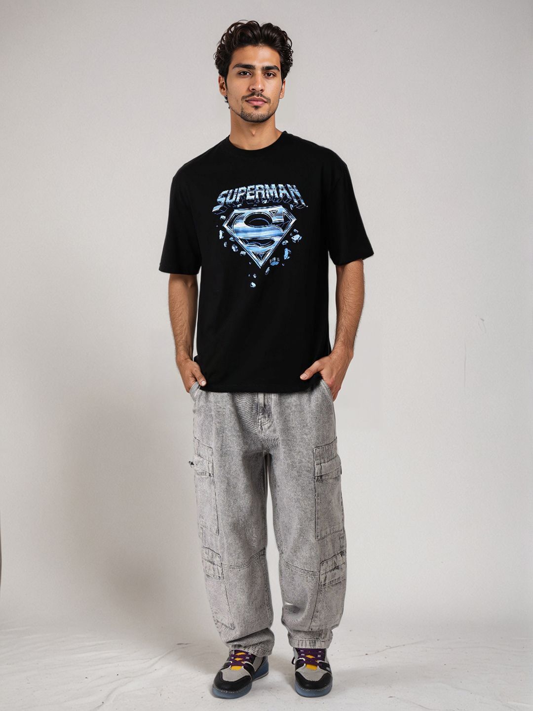 The Indian Garage Co Men Superman Graphic Printed Round Neck Cotton T-shirt