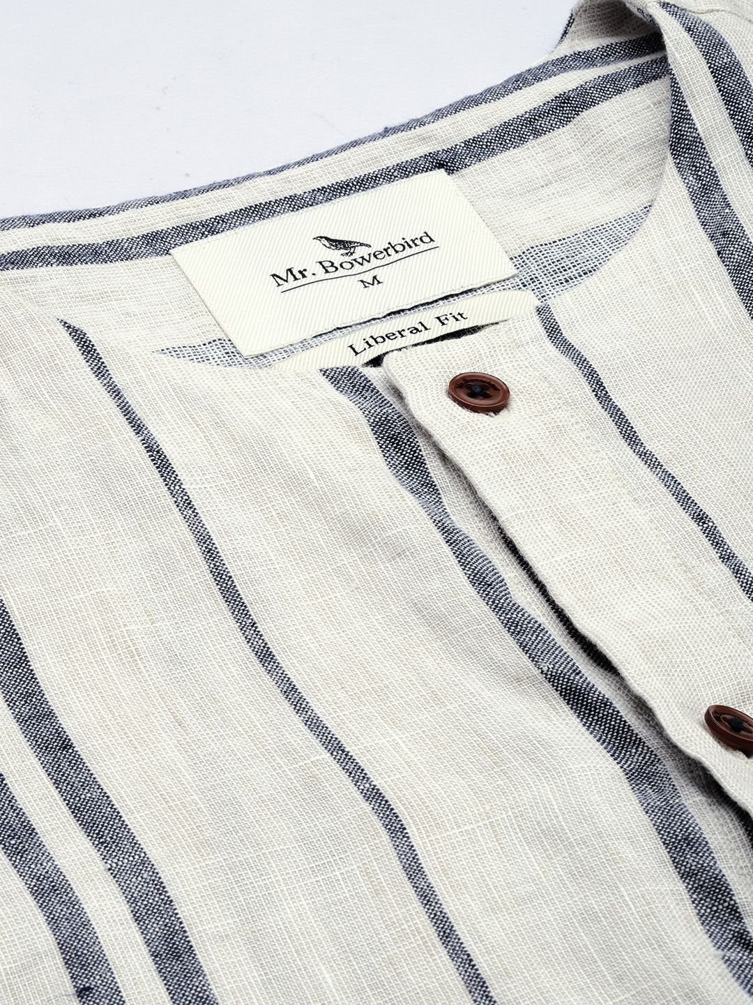 Mr Bowerbird Men White & Black Liberal Fit Striped Casual Shirt