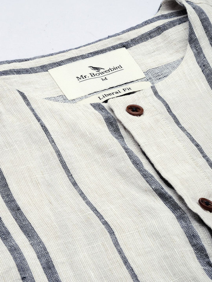 Mr Bowerbird Men White & Black Liberal Fit Striped Casual Shirt