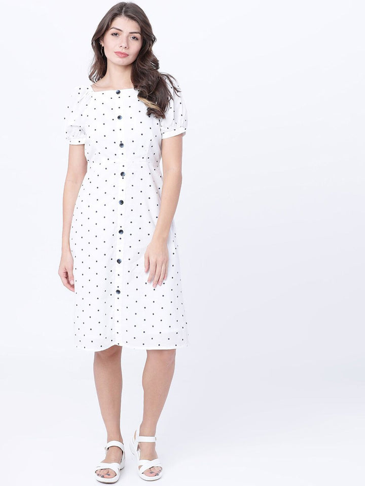 Pakaian A-Line Bercetak Polka Dot Putih Tokyo Talkies Wanita
