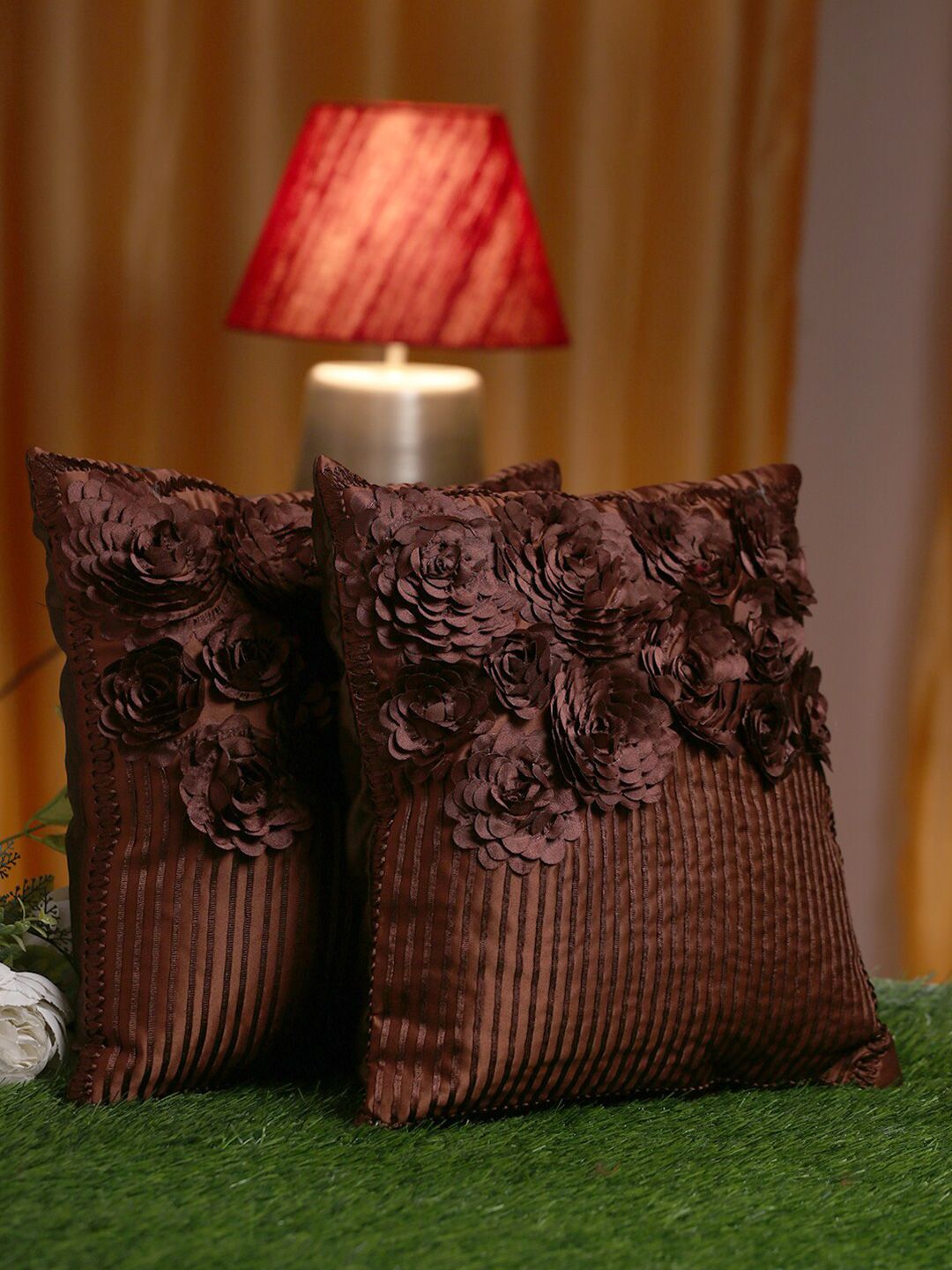 HOSTA HOMES Brown Set of 2 Embellished Square Cushion Covers