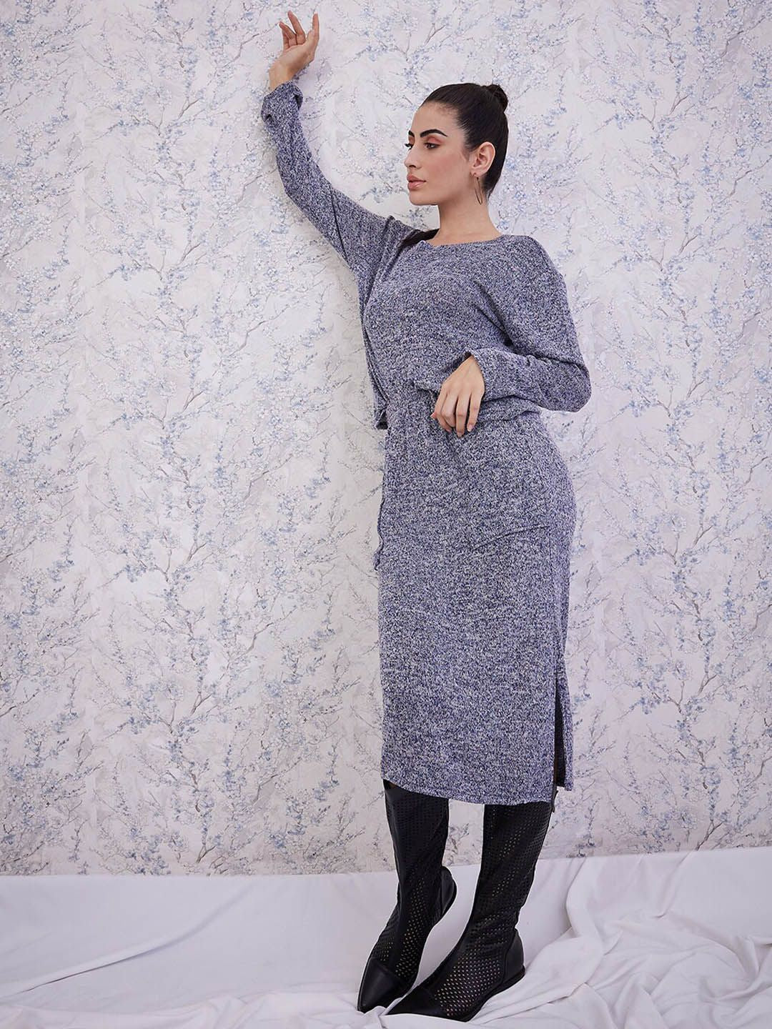 Athena Blue Self Design Top & Skirt